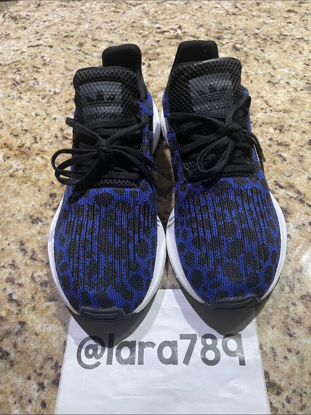 Adidas Swift Run Blue & Black Leopard Knit Sneakers